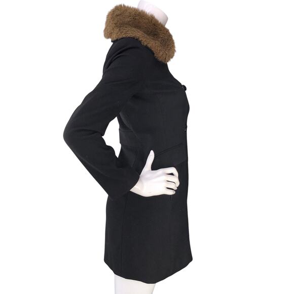 Banana Republic Coat Womens Petite XS Black Faux Fur Collar Double-Breasted - Picture 9 of 16